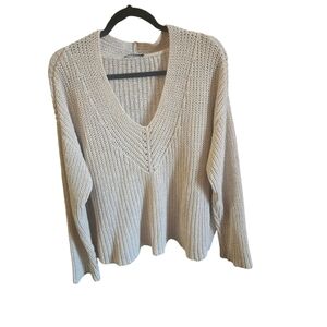 Eileen Fisher Cream V-Neck Sweater with Chunky Knit and Relaxed Fit